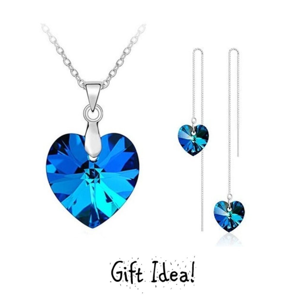 Earings & Necklace with blue heart shaped pendants